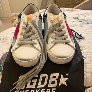 Golden goose red star and denim Super star sneakers. Size 38.